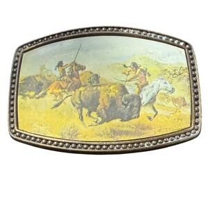 Vintage‎ Buffalo Hunt Belt Buckle Native American Western Cowboy Accessory